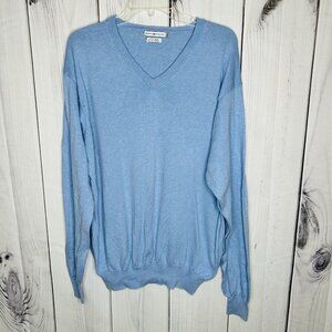 Peter Millar Sweater Mens Sz L Cashmere Blend Pullover Lightweight V-Neck Blue